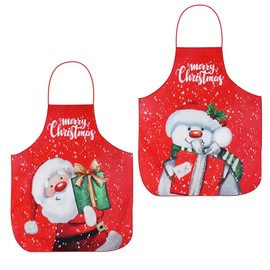2pcs Cartoon Kitchen Aprons for Xmas Party, Christmas Santa Claus Apron, Snowman Cooking Apron, Christmas Kitchen Baking Aprons for Xmas Party Chef Cooking Restaurant Baking BBQ Home Decoration