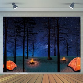 CGXINS Forest Night Scene Camping Backdrop for Photography 7x5ft Children Camping Themed Birthday Banner Baby Shower Party Decor Camp Event Photo Background Photo Booth Props Supplies