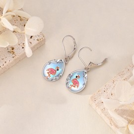 JERWLI Flamingo Earrings 925 Sterling Sliver Pink Flamingo Dangle Earrings Jewelry Gifts for Women Lover