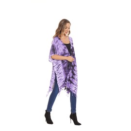 Beautybatik Purple Women Hippie Gypsy Tie Dye Kimono Cardigan Shawl Wrap Swimsuit Cover Up Jacket One Size