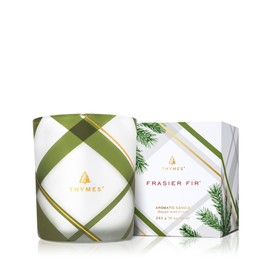Thymes Frasier Fir Candle – Frosted Plaid Jar Candles – Green & White Candle Jar Design – Scented Candles with Notes of Siberian Fir, Cedarwood & Sandalwood – Holiday Candles – Medium Candle (10 oz)