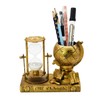Globe-Themed Pencil Holder with Hourglass, Resin Desktop Organizer for Office