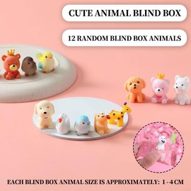 LEEQ 12pcs Mini Blind Box - Blind Bags Creative Gift, Cartoon Animals, Kawaii Animal Figures, for Easter Eggs, Filler Classroom Rewards Party, No Duplicates