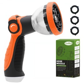Garden Hose Nozzle, Hose Sprayer Nozzle with 10 Spray Patterns, Thumb Control On Off Valve, High Pressure Metal Water Hose Nozzle for Car Wash, Plants, Pets & Outdoor Cleaning, Orange