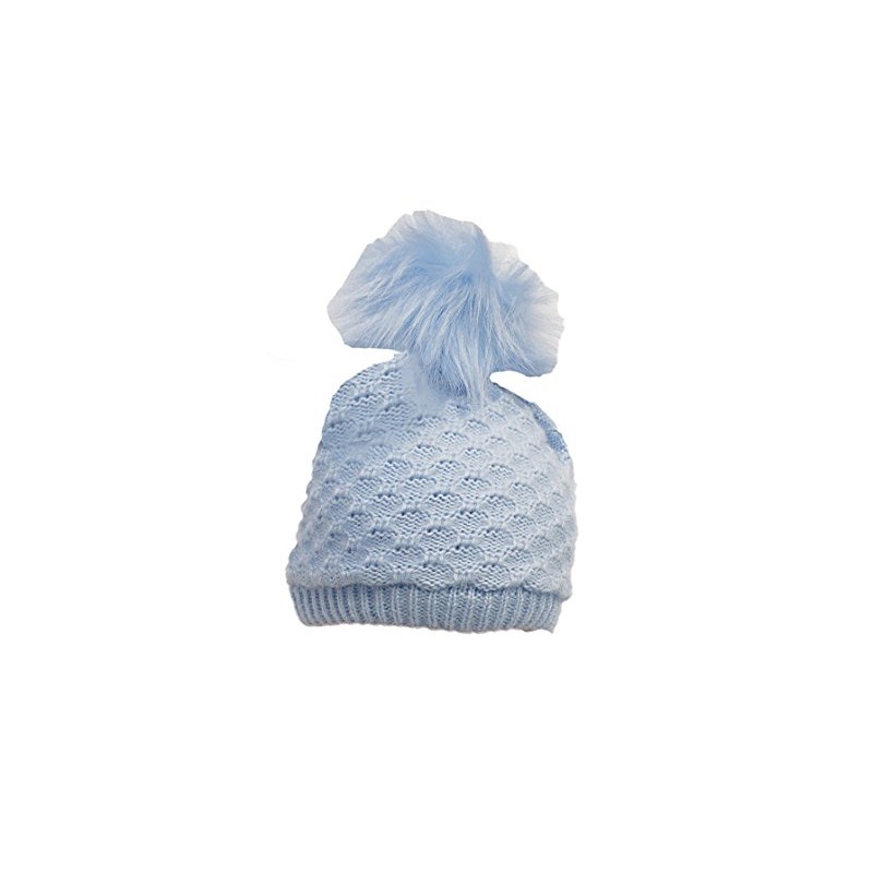 Baby Blue Boys Crochet Knit Bow Pom Pom Bobble Hat