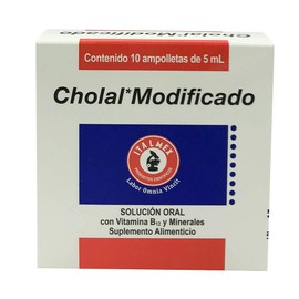 Cholal*Modificado, Vitamina B12 y Minerales, Suplemento Alimenticio, caja con 10 ampolletas de 5 ml