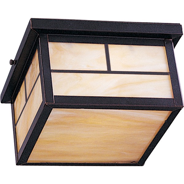 Maxim 4059HOBU Coldwater Mission Style Outdoor Honey Glass Square Flush Mount, 2-Light 120 Total Watts, 5"H x 9"W, Burnished