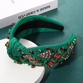 YAHPERN Christmas Headband for Women Christmas Tree Headbands Crystal Pearl Top Knot Headbands Holiday Headband Xmas Accessories Gifts