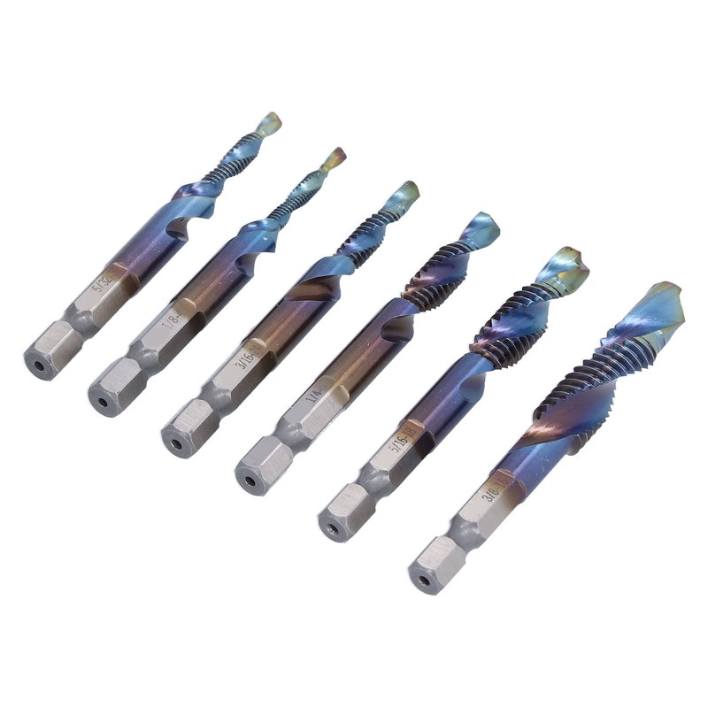 6Pcs Spiral Tap Drill Multifunctional HighSpeed Steel Hex Shank Drill