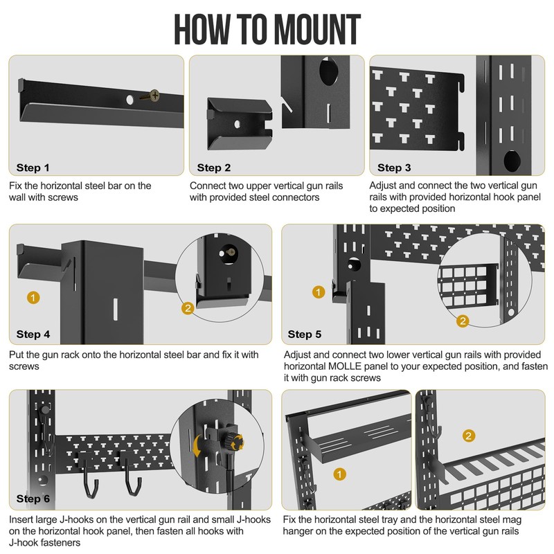 ONETIGRIS Heavy-Duty Gun Rack Wall Mount | Holds 5+ Rifles