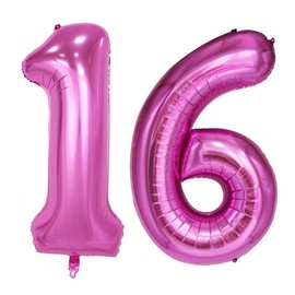 Ouinne Number 16 Foil Balloons, 16th Birthday Helium Foil Balloons 40inch for Surprise Party (Hot Pink)