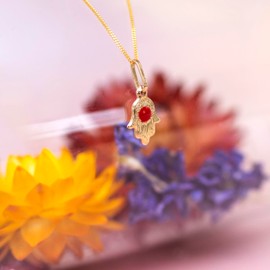 Carissima Gold Women's 9ct Yellow Gold Enamel Hamsa Hand Pendant on Curb Chain Necklace of 41cm/16"