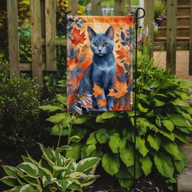 Caroline's Treasures Russian Blue Cat in Fall Leaves Garden Flag Mailbox Flag Decorative Yard Flag Banner Outside Patio Artwork Yard Flower Beds, Garden Size, Multicolor