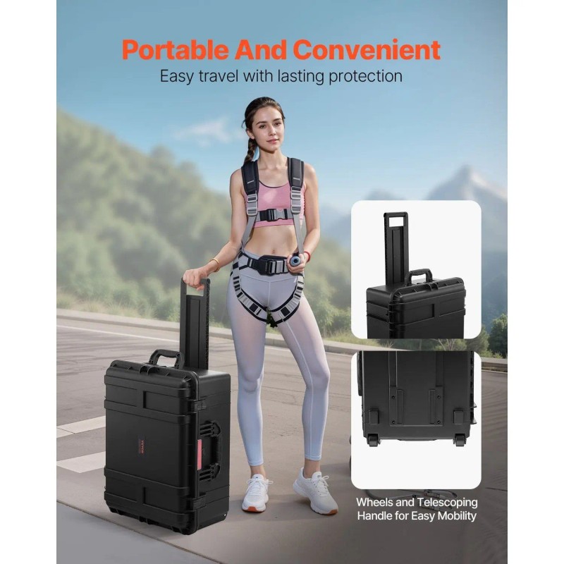 Heavy Duty Weatherproof Hard Tool Case with Pre-Cut Foam Retractable