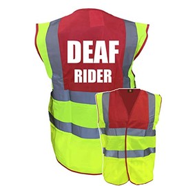 Equestrian Deaf Rider Hi Viz Vis Vest Horse Riding Reflective Waistcoat Jacket Road Safety Visibility Yellow/Red XXX-Large