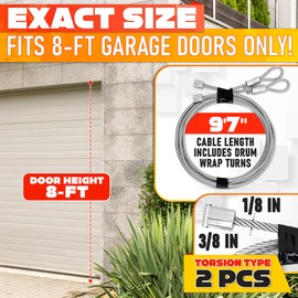Garage Door Cables for 8 ft Door – 9 ft 7 inch Long, Heavy-Duty 304 Steel Galvanized Cables (Pack of 2) | Corrosion-Resistant, Rust-Proof Wire, Durable, Smooth Operation, Easy Installation, Reliable