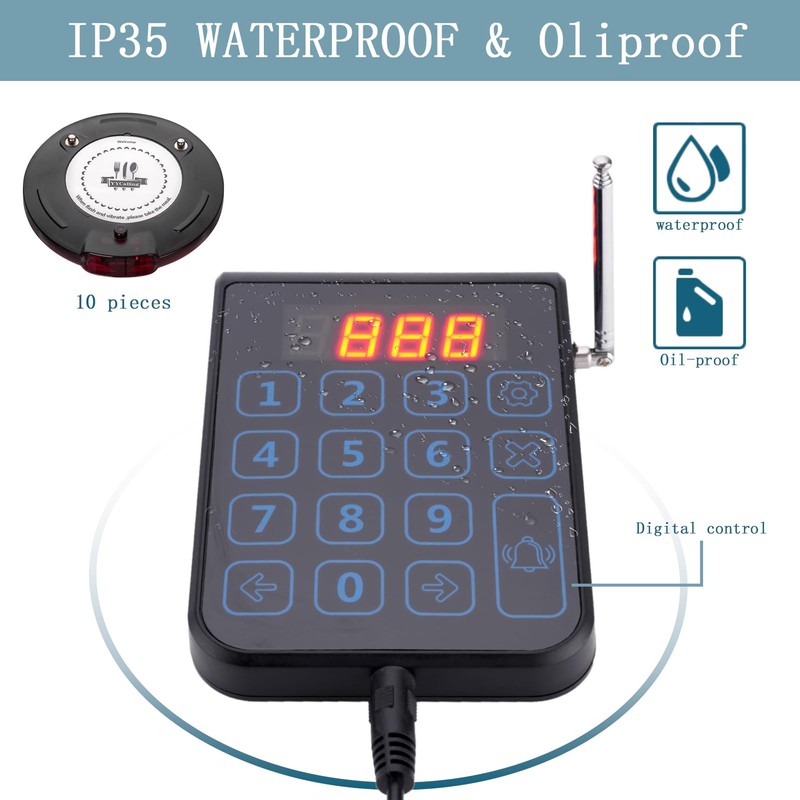 YYCALLING Pager System,Restaurant Buzzers Long Range,Set Vibration,10 Coaster Pagers for