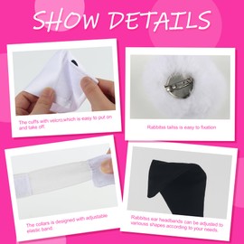 Scotamalone Bunnys Costume Accessories Set for Women Halloweens Rabbitss Ear Headbands Collars Bowss Tiess Cuffs Tailss for Easter Party