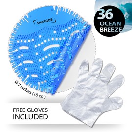 Urinal Screen Deodorizer (36 Pack) - Urinal Cakes Pads - Fresh 3d Wave Anti-Splash - Odor Protection for Toilets in Bathroom Restaurant Office Stadium School with Free Gloves - 36pcs Blue Ocean Breeze