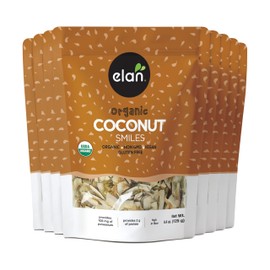 Elan Organic Coconut Smiles, Dried Coconut, Lightly Roasted, Unsweetened Coconut Chips, No Sugar Added, Non-GMO, Vegan, Gluten-Free, Kosher, 8 pack of 4.4 oz