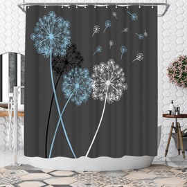 WELMECO Dandelion Shower Curtain Blue and Grey Grey Shower Curtain Bathroom Decor Polyester Fabric, 72x72inch