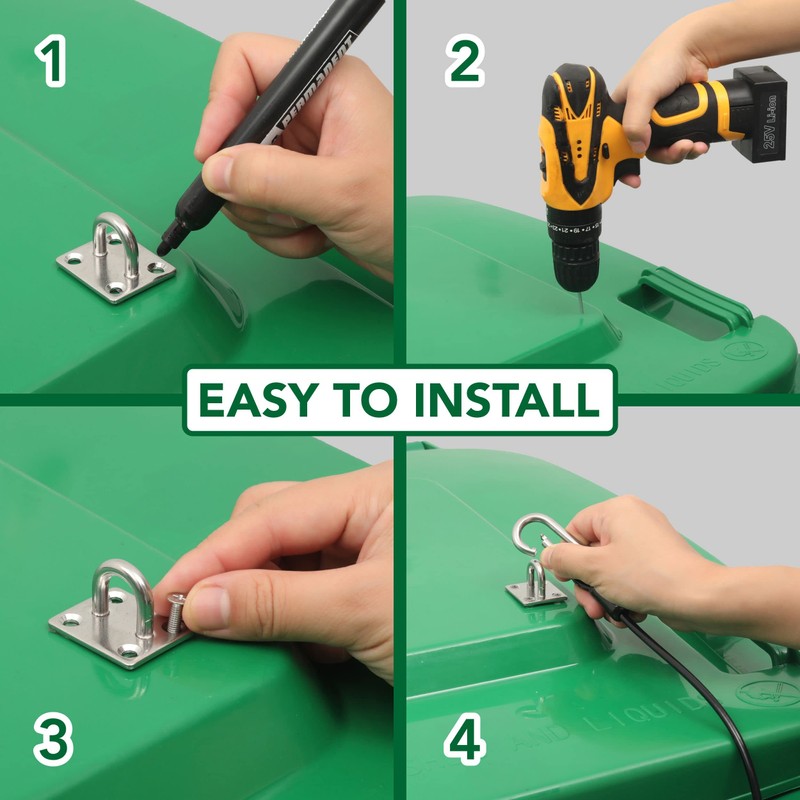 TonGass (4-Pack, Black Garbage Trash Can Lid Lock with Wire