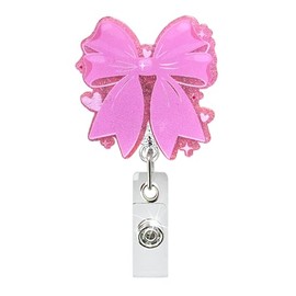 Pink Bow Nurse Badge Reels ID Holder Retractable Alligator Clip Medical Office Women's Gift