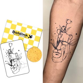Boldink Temporary Tattoos, semi permanent tattoos, 15-day long lasting tattoo sticker, waterproof and anti-reflective, unique design(Broken portrait and flowers)