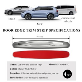 DXNQ 4 PCS Car Door Edge Guards, Anti-Scratch Door Edge Guards Trim Strip with Self Adhesive, Car Door Protector Bumper Guards for Most Cars Trucks SUVs, Exterior Car Accessories (Silver)