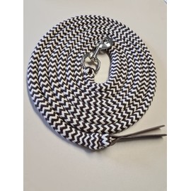 Pferdeseile_DE Ground Line 4 Metres Brown / Natural Cotton with Carabiner and Leather Swatter