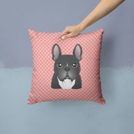 Caroline's Treasures BB1227PW1414 Checkerboard Pink French Bulldog Canvas Fabric Decorative Pillow, 14Hx14W, Multicolor
