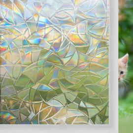 Niviy Rainbow Window Film Privacy Sticker Vinyl 3D Decorative Iridescent Cling Non Adhesive Prism Covering for Glass Door Windows 17.7 x 78.7 inches