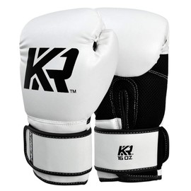 KRBON Boxing Gloves for Women and Men with Free Hand Wraps (White/Black, 16 oz.)