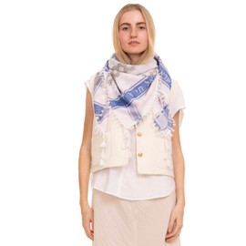 Sudra Jewish Scarf, Multi Color White Scarf with Tassel for Men & Women Premium Fabric, Versatile as Neck or Head Scarf