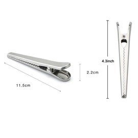 Stainless Steel Bag Retainer Clips, Strong Food Storage Kitchen Clips, 4.3 inches (110 mm), Pack of 6