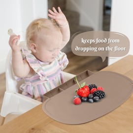 Silicone Placemat with Food Catching Pockets for Baby & Kid, Food Grade Silicone Non-Slip Toddler Food Place Mats with Raised Edges for Dining Table (Natural)