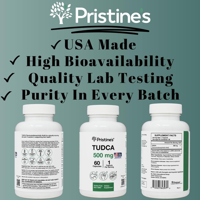 PRISTINE'S Tudca 500MG Liver Support & Purified Bile Salts Supplement