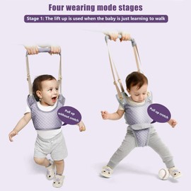 Baby Walking Harnesses,Handheld Baby Walk Assistant Belt for 8-24 Months Baby (Monsoon Grey-Profile Mesh)