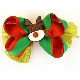 Christmas Reindeer Ribbon Hair Bow - 1 Ct.