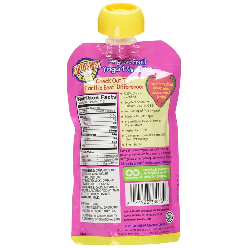 Earth's Best, Organic Fruit Yogurt Smoothie, Mixed Berry (Pack of