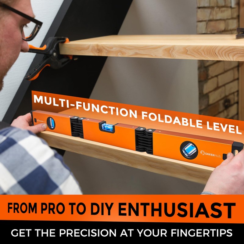 SakerPlus Multi-Function Folding Level, 24" Level Tool, Multi-Angle Measurement (45°/90°/180°),