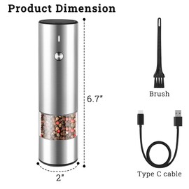 Electric Salt and Pepper Grinder Set - USB Rechargeable - Automatic Black Peppercorn & Sea Salt Spice Mill Set with Adjustable Coarseness & LED Light Refillable