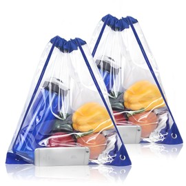 cailiya Pack of 2 Transparent Bags, Transparent Bag with Drawstring, Transparent Bag Backpack for School, Outdoor, Gym, Travel, Beach Swimming, 43 x 33 cm, blue