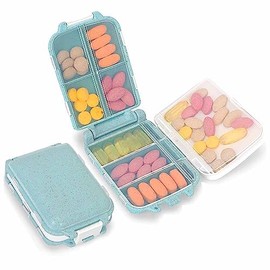 GeorgeX Organizador de Pastilla Organizadoras de Pastillas de Viaje, Pastillero Portátil con 8 Departamentos (azul)