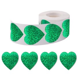 SUJJY 500 PCS St. Patrick's Day Glitter Green Heart Stickers 1.5 Inch Self Adhesive Tags Labels for Holiday Decoration， 1 Roll (Green)