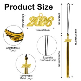 2026 Black Gold Gradution Tassel with Golden Charm for Graduation Cap Hat Gown Headband Decorations Senior Class of 2026 Congrats Grad Party Favors Supplies Ceremonies Memorial Graduations Decor