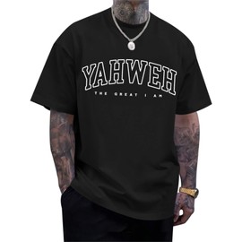 Wedsadl Christian Jesus Shirts for Men Religious God Yahweh Faith Shirt Bible Verse Vintage Oversized Graphic Tees Cotton Top(Black,2XL)