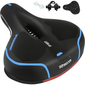 ROGTYO Bike Seat, Bicycle Saddle Pro 2.0 Bike Seat Cushion Big Bum Extra Comfort Bike Saddle Breathable Mountain Bike Seat for MTB Mountain Bike, Folding Bike, Road Bike, Spinning Bike (Blue)