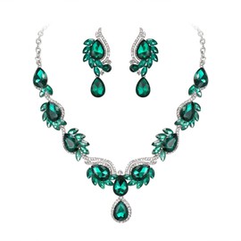EVER FAITH Women's Jewellery Set Crystal Wedding Flowers Leaf Tear Necklace Earrings Set, Crystal