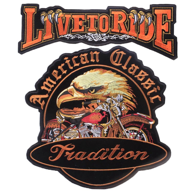Large Embroidered Patch Biker Skull American Custom Iron On Back